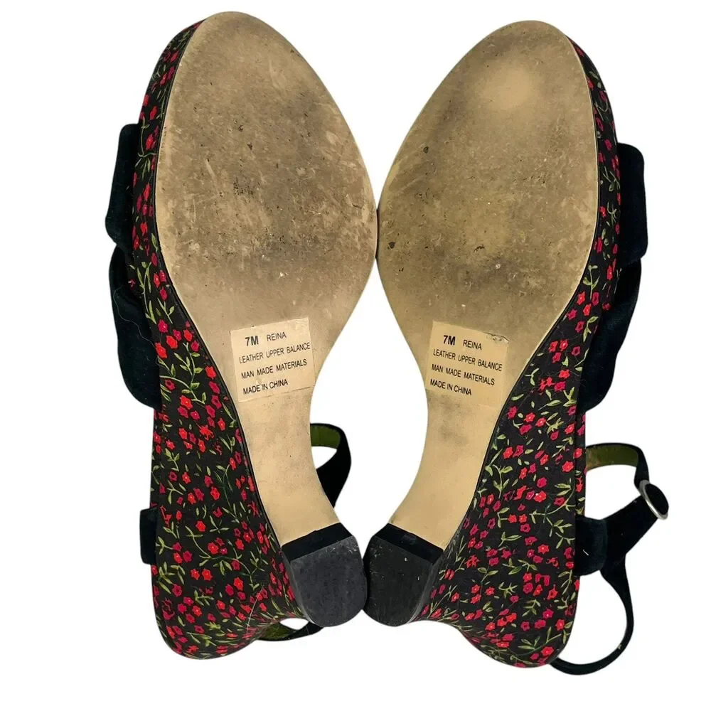 Rampage Floral Ankle Strap Espadrille Wedge Sandal Women's Size 7 M Leather